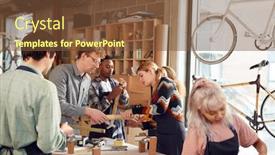  Presentation with multi cultural - PPT theme having multi-cultural-team-in-workshop background and a tawny brown colored foreground