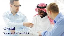  Presentation with ethnic group - Slide deck consisting of multi cultural workplace - multicultural different ethnic group working background and a sky blue colored foreground