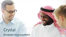  Presentation with ethnic group - PPT theme consisting of multi cultural workplace - multicultural different ethnic group working background and a sky blue colored foreground