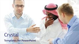  Presentation with ethnic group - PPT layouts featuring multi cultural workplace - multicultural different ethnic group working background and a sky blue colored foreground