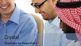  Presentation with international - PPT layouts enhanced with multi cultural workplace - young people working on laptop background and a teal colored foreground