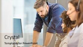  Presentation with technology in adult education - Cool new presentation theme with multi device - mid adult businessman using laptop backdrop and a coral colored foreground