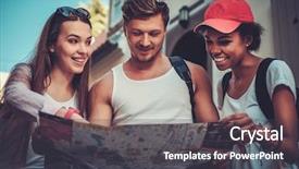  Presentation with old map - Audience pleasing slide deck consisting of multi directional - multiracial friends tourists with map backdrop and a dark gray colored foreground