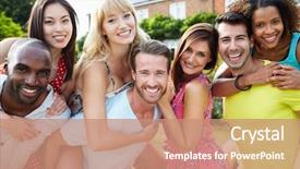  Presentation with ethnic - Presentation design with multi ethnic - portrait of friends relaxing background and a coral colored foreground