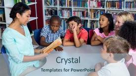  Presentation with children reading - Slides with multi ethnic - teacher reading a book background and a light blue colored foreground