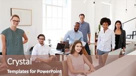  Presentation with cctv camera security system business - Amazing PPT theme having multi ethnic - young business colleagues smiling backdrop and a coral colored foreground