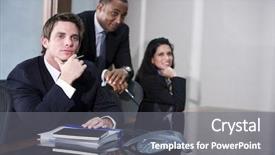  Presentation with ethnic - Presentation theme enhanced with multi-ethnic business executives meeting in boardroom background and a gray colored foreground