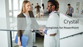  Presentation with business leaders - Beautiful PPT theme featuring multi-ethnic business leaders voicing their ideas backdrop and a light gray colored foreground