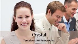  Presentation with ethnic - Presentation theme enhanced with multi-ethnic business people in a meeting business concept background and a coral colored foreground