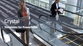  Presentation with front office - Slide set enhanced with multi-ethnic businesswomen using escalator background and a gray colored foreground