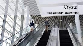  Presentation with low angle view of hockey - Slide deck enhanced with multi-ethnic businesswomen using escalator background and a sky blue colored foreground