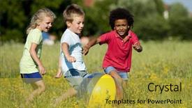  Presentation with children playing - Theme enhanced with multi-ethnic children playing ball background and a gold colored foreground