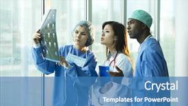  Presentation with black patient - Theme enhanced with multi-ethnic doctors discussing background and a teal colored foreground