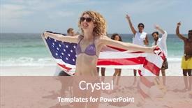  Presentation with business woman standing on maze - Slides having multi ethnic friends having fun background and a coral colored foreground