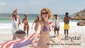  Presentation with american flag - Cool new slides with multi ethnic friends having fun backdrop and a soft green colored foreground