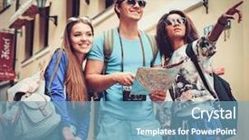  Presentation with old map - Presentation theme consisting of multi ethnic friends tourists background and a teal colored foreground