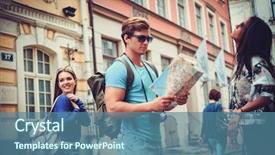  Presentation with old map - Audience pleasing presentation design consisting of multi ethnic friends tourists backdrop and a teal colored foreground