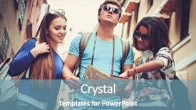  Presentation with old map - Slide set enhanced with multi ethnic friends tourists background and a  colored foreground