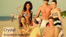  Presentation with multi ethnic group - Presentation design featuring multi ethnic friends with ball background and a  colored foreground