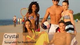  Presentation with multi ethnic group - Presentation theme featuring multi ethnic friends with ball background and a  colored foreground