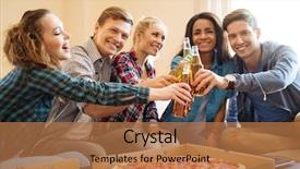  Presentation with multi ethnic group - PPT theme consisting of multi ethnic friends with pizza background and a  colored foreground