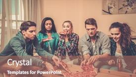  Presentation with multi ethnic group - Audience pleasing theme consisting of multi-ethnic friends with pizza backdrop and a coral colored foreground