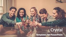  Presentation with ethnic group - PPT theme having multi-ethnic friends with pizza background and a coral colored foreground