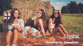  Presentation with picnic - PPT theme consisting of multi-ethnic girls having picnic background and a red colored foreground