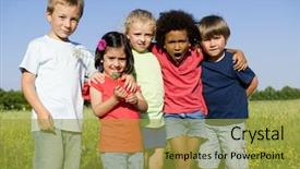  Presentation with multi ethnic group - PPT theme having multi-ethnic group of children background and a gold colored foreground