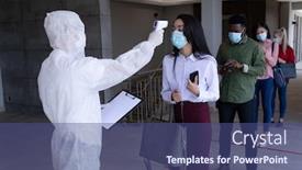  Presentation with social work - Colorful slide set enhanced with multi-ethnic-group-of-colleagues backdrop and a ocean colored foreground