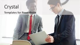  Presentation with multi ethnic group - Cool new slides with multi-ethnic group of coworkers backdrop and a  colored foreground