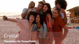  Presentation with multi ethnic group - Presentation theme having multi-ethnic-group-of-friends background and a tawny brown colored foreground