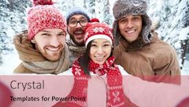  Presentation with multi ethnic group - Slides with multi-ethnic group of friends making selfie in park background and a red colored foreground