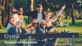  Presentation with multi ethnic group - Theme with multi-ethnic group of friends taking a selfie with cellphone background and a ocean colored foreground