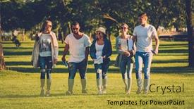  Presentation with ethnic group - Presentation design featuring multi-ethnic group of friends background and a gold colored foreground