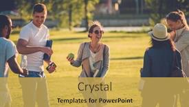  Presentation with ethnic group - Amazing presentation design having multi-ethnic group of friends having fun in a park backdrop and a yellow colored foreground