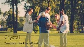  Presentation with ethnic group - PPT theme enhanced with multi-ethnic group of friends background and a yellow colored foreground