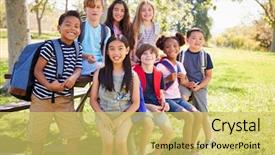  Presentation with school trip - Beautiful PPT layouts featuring multi-ethnic group of school backdrop and a  colored foreground
