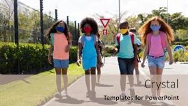  Presentation with children safety - Slides featuring multi-ethnic-group-of-school background and a mint green colored foreground