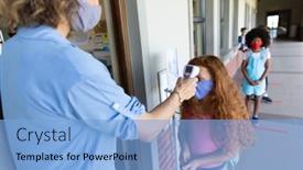  Presentation with children safety - Theme having multi-ethnic-group-of-school background and a light blue colored foreground