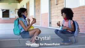  Presentation with multi ethnic group - Amazing slides having multi-ethnic-group-of-school backdrop and a ocean colored foreground