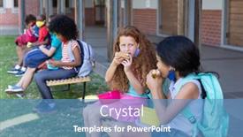  Presentation with children safety - Cool new PPT theme with multi-ethnic-group-of-school backdrop and a teal colored foreground