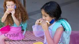  Presentation with children safety - Slides enhanced with multi-ethnic-group-of-school background and a coral colored foreground