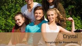  Presentation with ethnic group - Beautiful slide deck featuring multi ethnic group of sporty teenage friends in a park backdrop and a coral colored foreground
