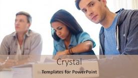  Presentation with ethnic group - Amazing PPT theme having multi ethnic group of students preparing for exams in home interior behind table backdrop and a coral colored foreground