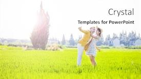  Presentation with racial - Beautiful presentation theme featuring multi ethnic inter racial couple in a field backdrop and a white colored foreground
