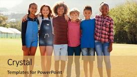  Presentation with teen - Audience pleasing slide deck consisting of multi ethnic kids - full length portrait of six backdrop and a yellow colored foreground
