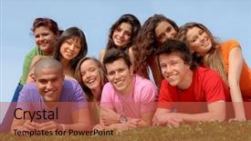  Presentation with race - Colorful PPT theme enhanced with multi ethnic kids - happy smiling diverse race group backdrop and a red colored foreground