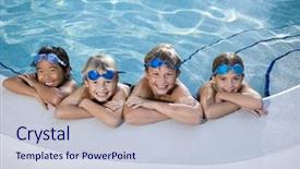  Presentation with pool side - Cool new slides with multi-ethnic kids relaxing backdrop and a lemonade colored foreground