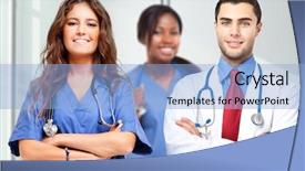  Presentation with labor and delivery medical team - Beautiful presentation theme featuring diversity nursing - multi ethnic medical team backdrop and a light blue colored foreground